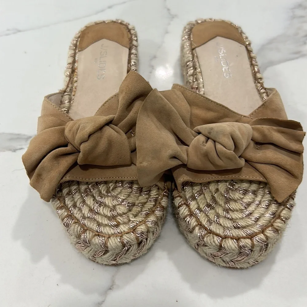 Anthropologie J‎ Slides Risty Espadrille Suede Bow Slides size 8